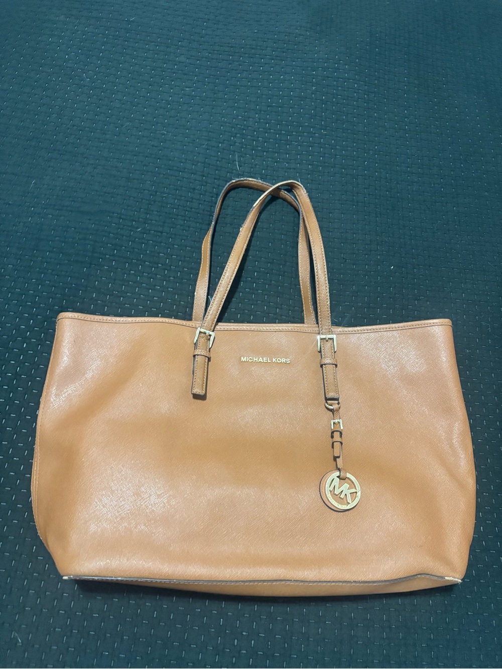 Michael Kors Tan Leather Tote with Gold MK Charm